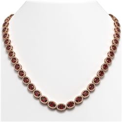 32.82 CTW Garnet & Diamond Halo Necklace 10K Rose Gold - REF-501Y3K - 40446