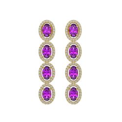 5.56 CTW Amethyst & Diamond Halo Earrings 10K Yellow Gold - REF-103W3F - 40543