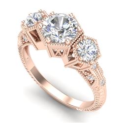 1.66 CTW VS/SI Diamond Solitaire Art Deco 3 Stone Ring 18K Rose Gold - REF-445F5N - 37224