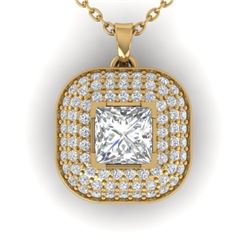 1.60 CTW Princess VS/SI Diamond Art Deco Stud Micro Halo Necklace 14K Yellow Gold - REF-428F2N - 304