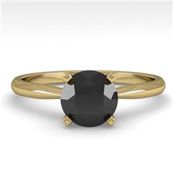 1.0 CTW Black Diamond Engagement Designer Ring 14K Yellow Gold - REF-39K3W - 38456