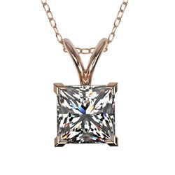 1 CTW Certified VS/SI Quality Princess Diamond Solitaire Necklace 10K Rose Gold - REF-265F3N - 33196