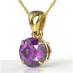 2 CTW Amethyst Designer Inspired Solitaire Necklace 18K Yellow Gold - REF-24W9F - 22010