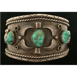 Old Pawn Native American Sterling & Turquoise Cuff