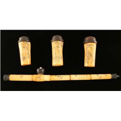 Bone Opium Pipe and Storage Containers