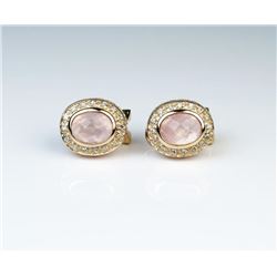Beautiful Pink Rose Quartz & Diamond Earrings
