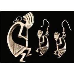 Sterling Kokopelli Pendant & Earrings Set