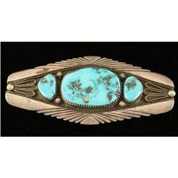Old Pawn Handmade Turquoise & Silver Brooch
