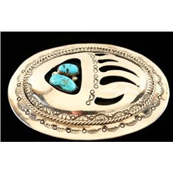 Turquoise Hammered Silver Bear Paw Navajo Buckle
