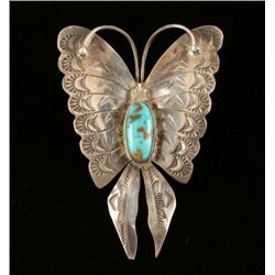 Hammered Sterling & Turquoise Butterfly Pin