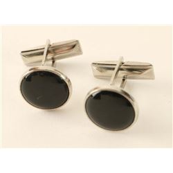 Black Onyx & Silver Cuff Links