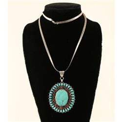Old Pawn Turquoise Coral & Silver Pendant