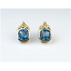 Custom Checkerboard Cut Blue Topaz Earrings