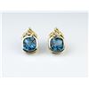 Image 1 : Custom Checkerboard Cut Blue Topaz Earrings