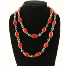 Apple Coral Turquoise Bead Necklace