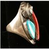 Image 2 : Native American Sterling, Coral & Turquoise Ring