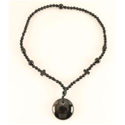 Black Bead Necklace with Pendant
