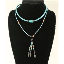2 Native American Turquoise Silver Bead Necklaces