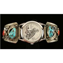 Turquoise & Coral Navajo Watch Tips
