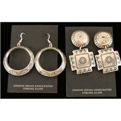 Lot of 2 Hammered Silver Overlay Earrings