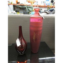 2 Red Glass Vases