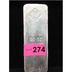 50 Oz. Vintage Johnson Matthey .999+ Silver Bar