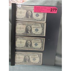 4 Vintage U.S. One Dollar Silver Certificates