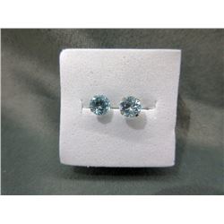 New 14KT White Gold Blue Topaz Stud Earrings