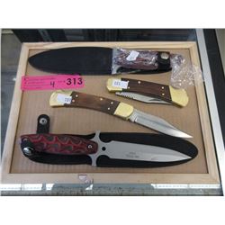 2 New Folding Knives & Two 4" Daggers