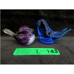 2 Signed Art Glass Birds