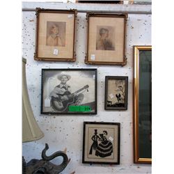 Gene Autry Photo & 4 Vintage Framed Art Works