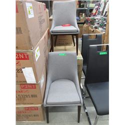 Pair of New Grey Fabric Dining Chairs - Wood Legs