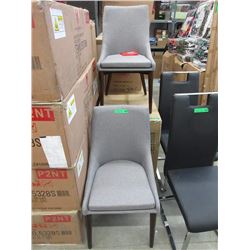 Pair of New Grey Fabric Dining Chairs - Wood Legs