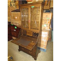 Solid Oak Drop Front Secretary Bookcase