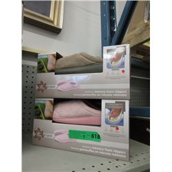 2 Pairs of New Memory Foam Slippers - Size L & XL