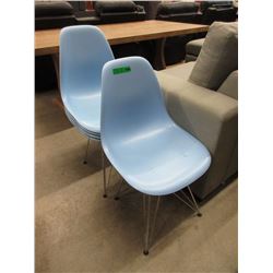 2 Molded Blue Chairs with 3 Extra Seats