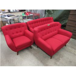 New Retro Style 3 Piece Red Fabric Sofa Set