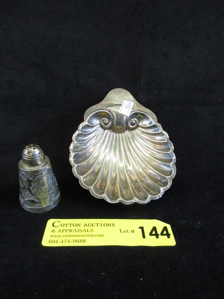 Sterling Silver Footed Shell Dish & Wrapped Shaker