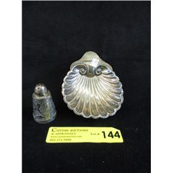 Sterling Silver Footed Shell Dish & Wrapped Shaker