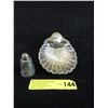 Image 1 : Sterling Silver Footed Shell Dish & Wrapped Shaker