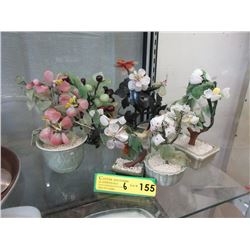 6 Asian Gemstone Trees - Tallest is 8"