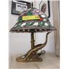 Image 1 : Brass Peacock Lamp with Stained Glass Shade