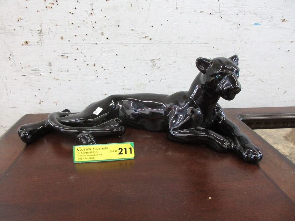 Vintage Glazed Ceramic Panther Statue