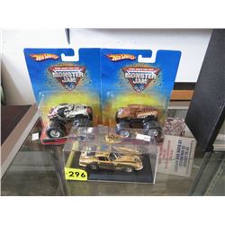 Gold Plated 4  Porsche & Two Monster Jam Trucks