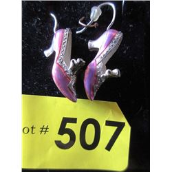 Signed Sterling Silver & Enamel Shoe Earrings