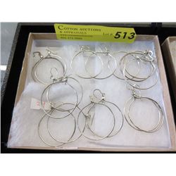 8 New Pairs of Sterling Silver Wire Hoop Earrings