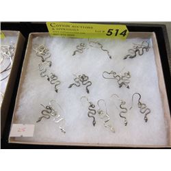 9 New Pairs of Sterling Silver Snake Earrings