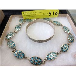 Silver & Turquoise Necklace + Taxco Silver Bangle