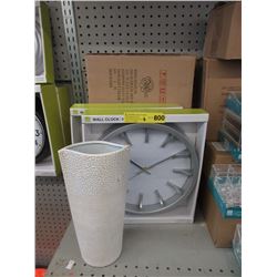 4 New Ceramic Vases & 2 Wall Clocks