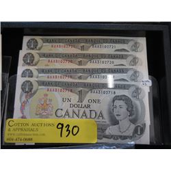 4 Uncirculated Canadian $ 1 Bank Notes in Sequence